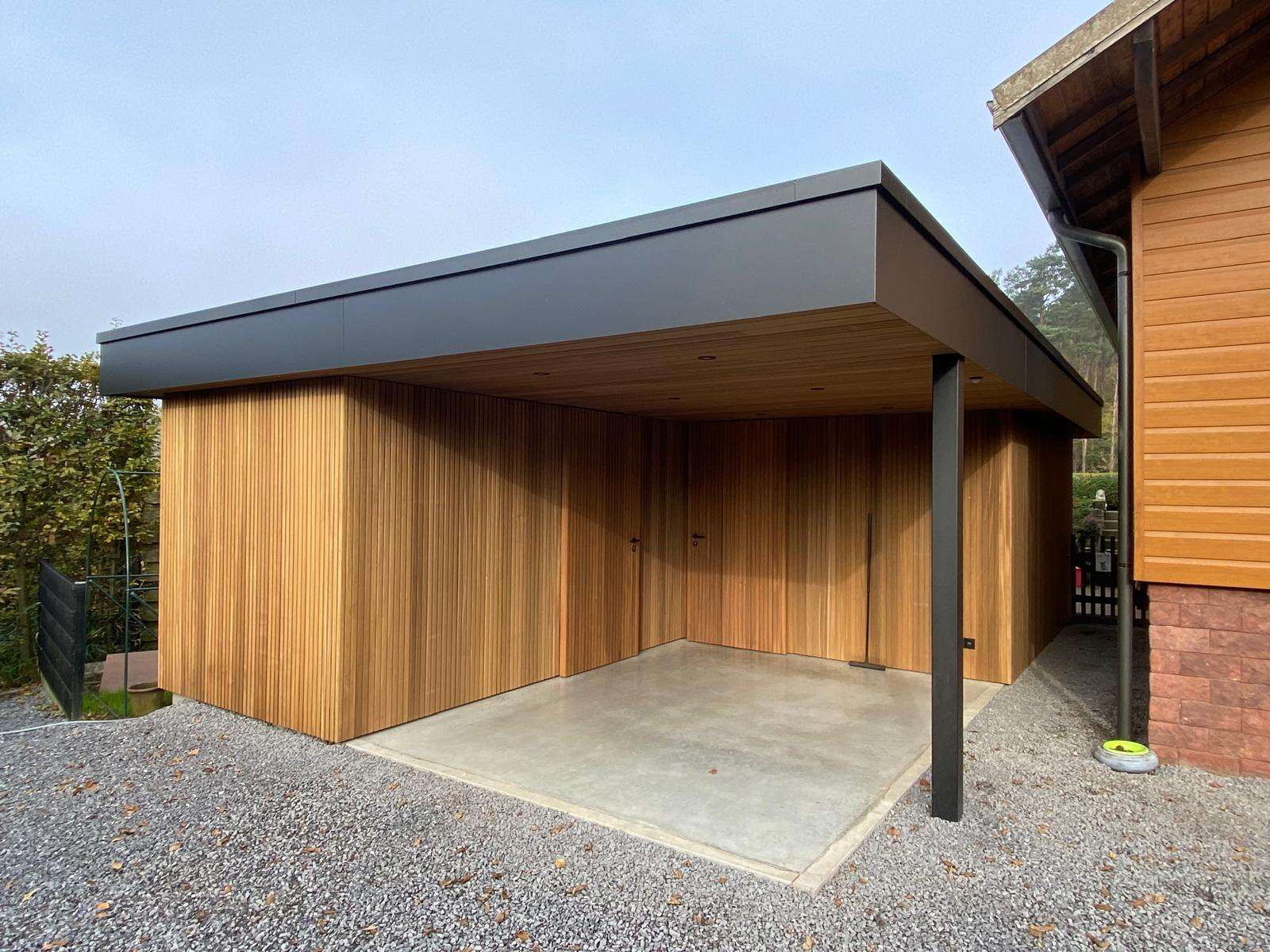 Carport met berging, afwerking Trespa